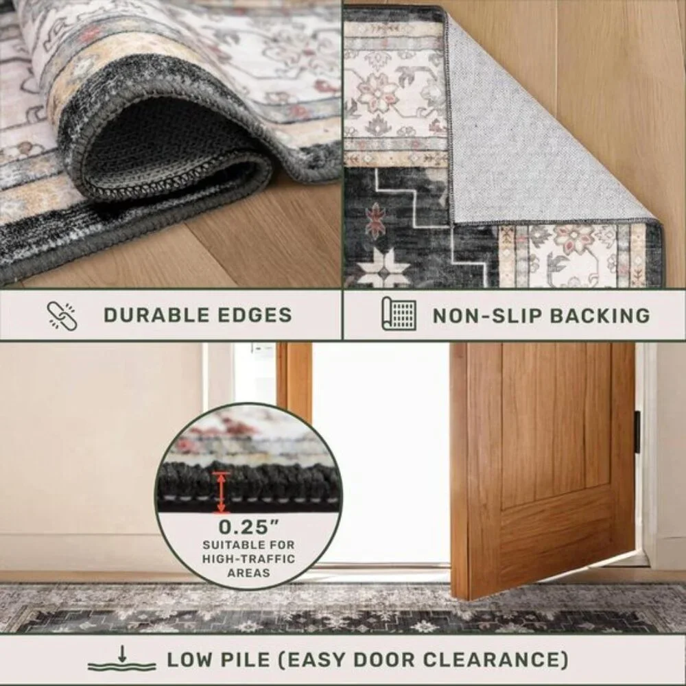 New Black 2x3 Washable Entry Rug, Non-Slip Indoor Mat for Home Decor